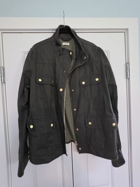 J. Crew Military-Style Field Jacket in Olive Green with Brass Buttons